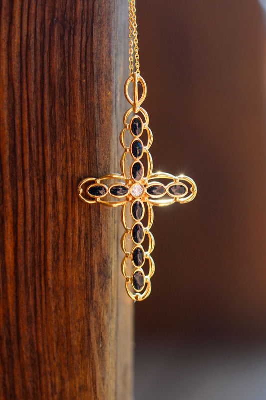 Men’s Heirloom Jeweled Cross Pendant
11-Bezel Historical Inclusion Design