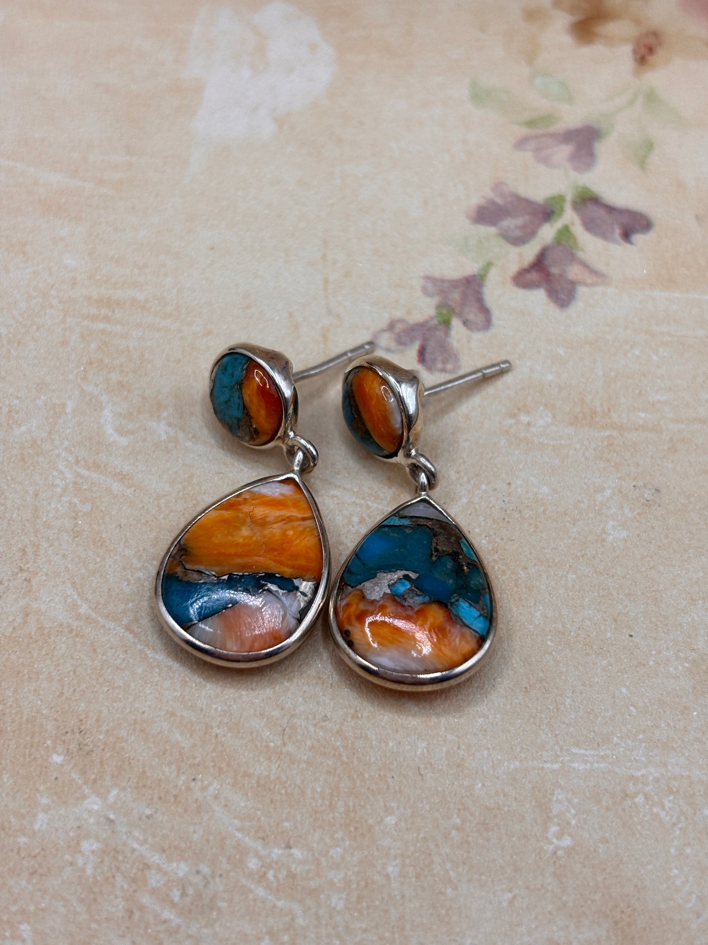 Ready to Ship Spiny Oyster & Turquoise Drop Earrings