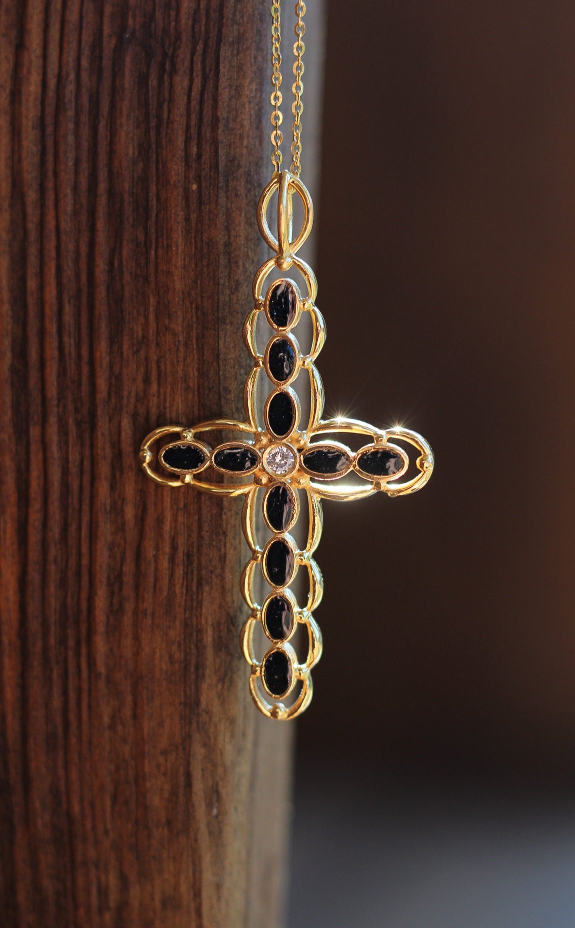 Men’s Heirloom Jeweled Cross Pendant
11-Bezel Historical Inclusion Design