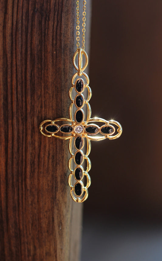 Men’s Heirloom Jeweled Cross Pendant
11-Bezel Historical Inclusion Design