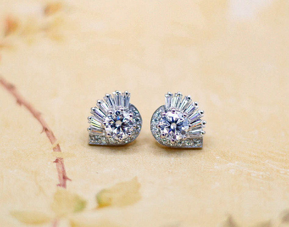 The Satnin Moissanite Stud Earrings | Vintage-Inspired Vermeil Stud Earrings