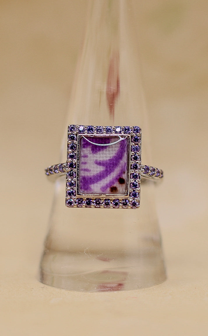 Radiant Rectangle Statement Ring with Historical Fabric Inclusion