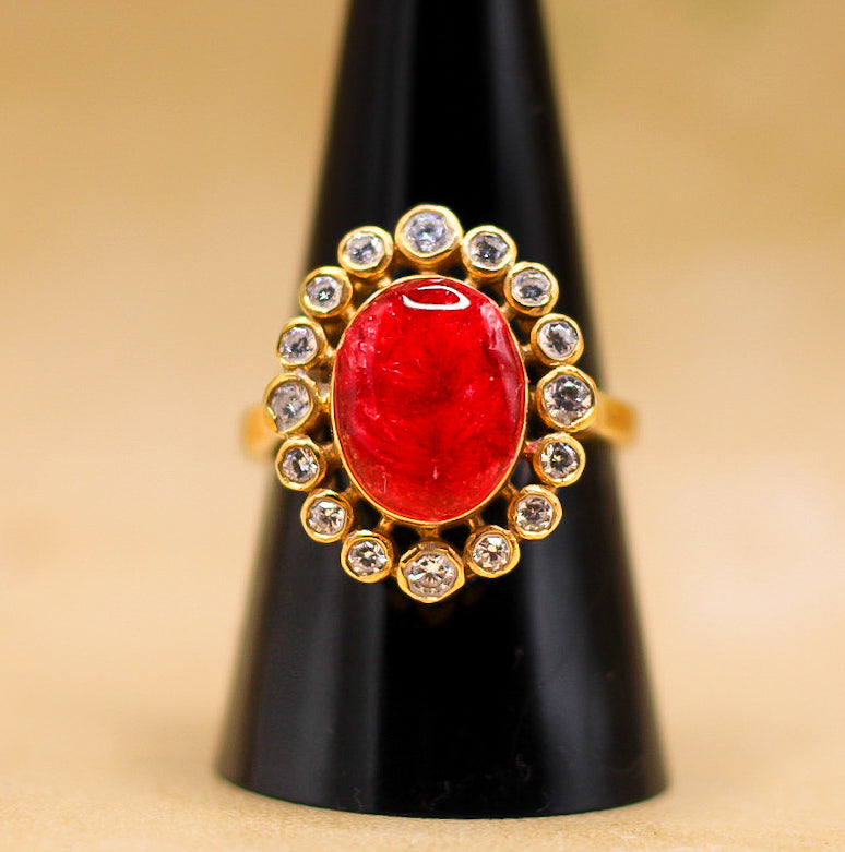Women's Oval Ring 9x12mm bezel featuring fabric from authentic historically owned clothing with letter of authenticity
