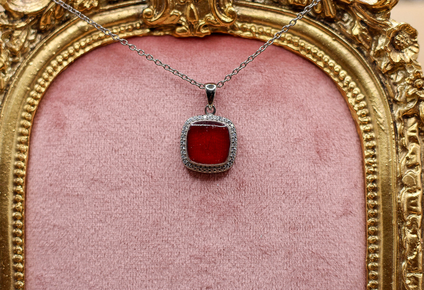 Square Pendant Necklace | Historical Fabric Inclusion Jewelry