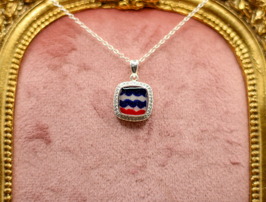 Square Pendant Necklace | Historical Fabric Inclusion Jewelry