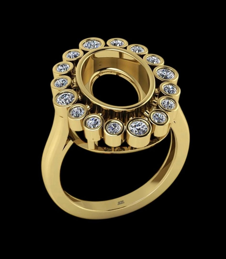 Women's Oval Ring 9x12mm bezel featuring fabric from authentic historically owned clothing with letter of authenticity