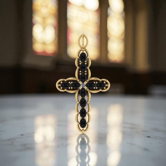 Black Onyx Jeweled Cross | History-Inspired Statement Pendant