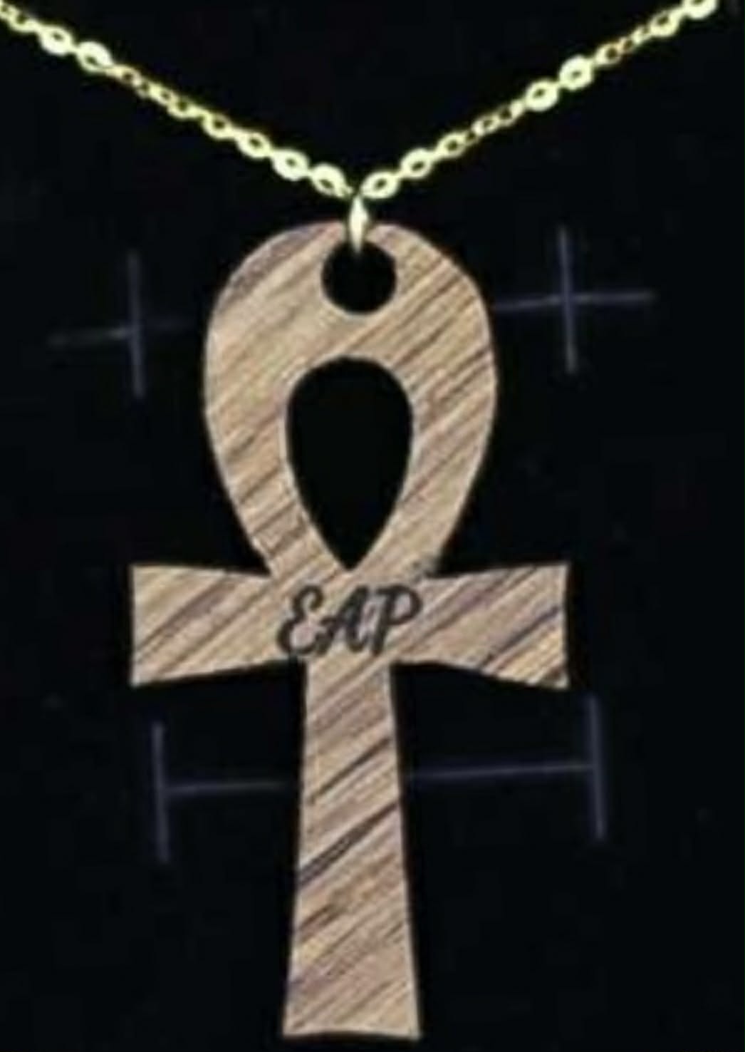 EAP Wooden Ankh Cross Pendant With 18" Gold Plated Cable Chain (Prototype 2 of 3)