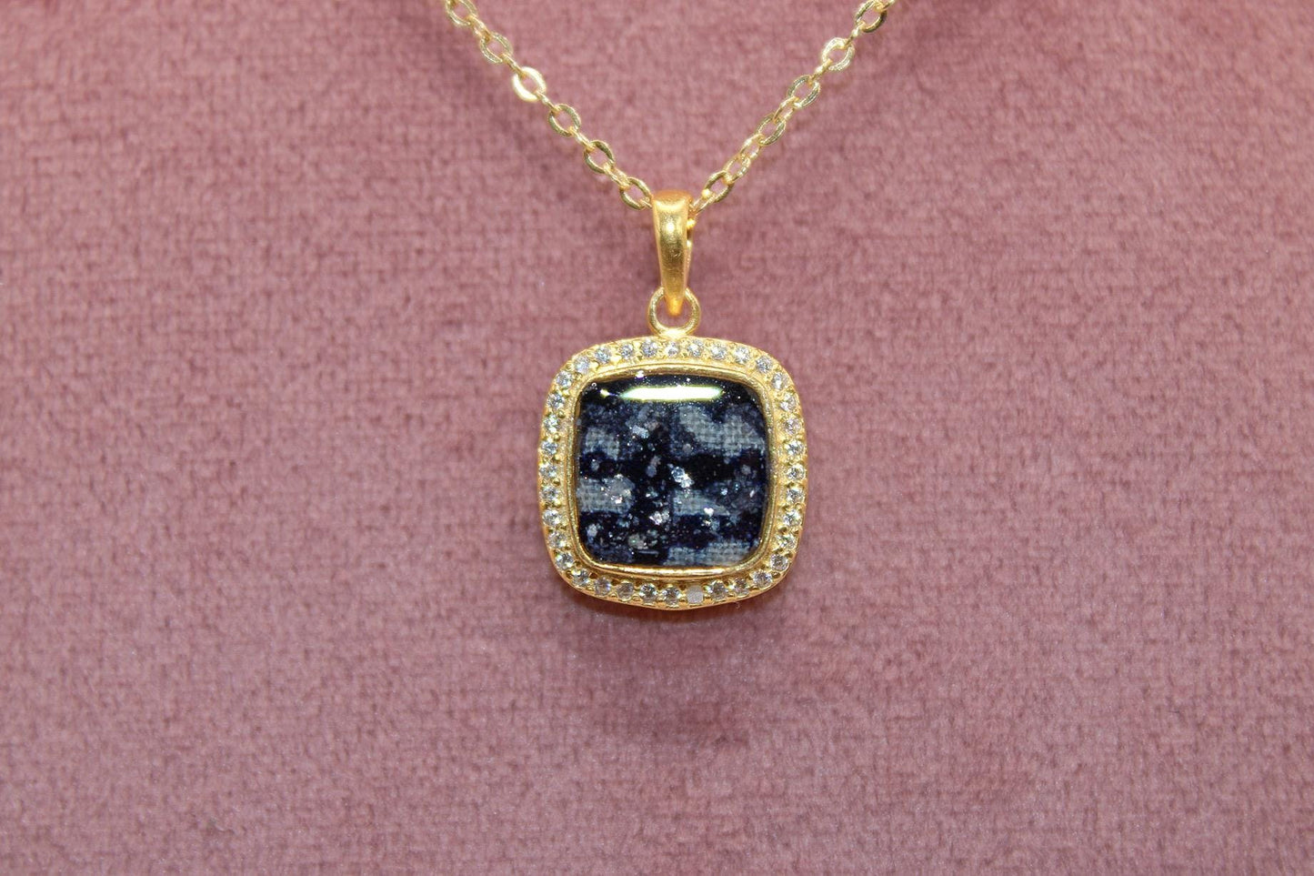 Square Pendant Necklace | Historical Fabric Inclusion Jewelry